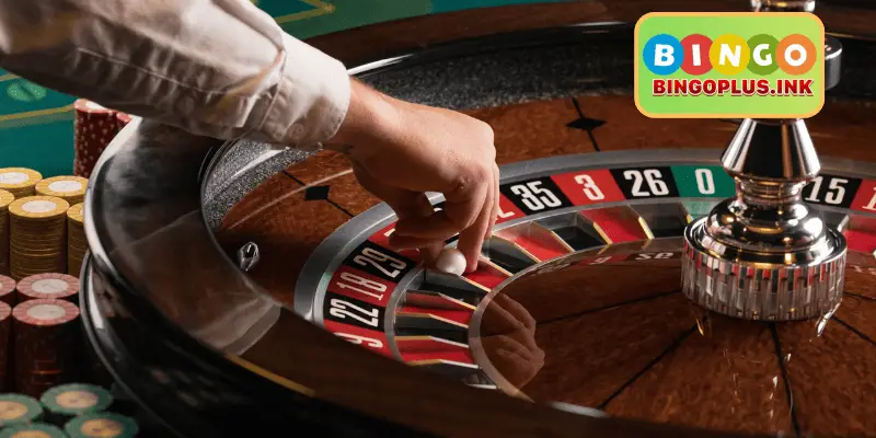 classic roulette wheel with numbered pockets and spinning ball in motion
