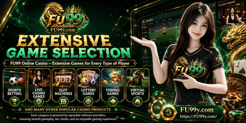  FU99 extensive game selection featuring sportsbook, live casino, slots, esports and other entertainment options for Malaysian users